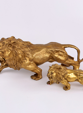 皇轩文化黄铜狮子摆件草原动物