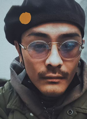 LEON同款经典复古板材圆框墨镜男