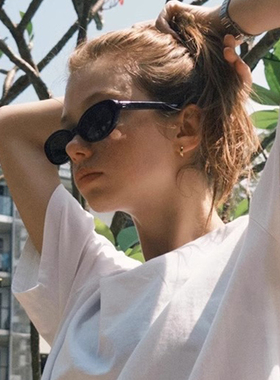 椭圆黑色猫眼墨镜欧美UV400防晒