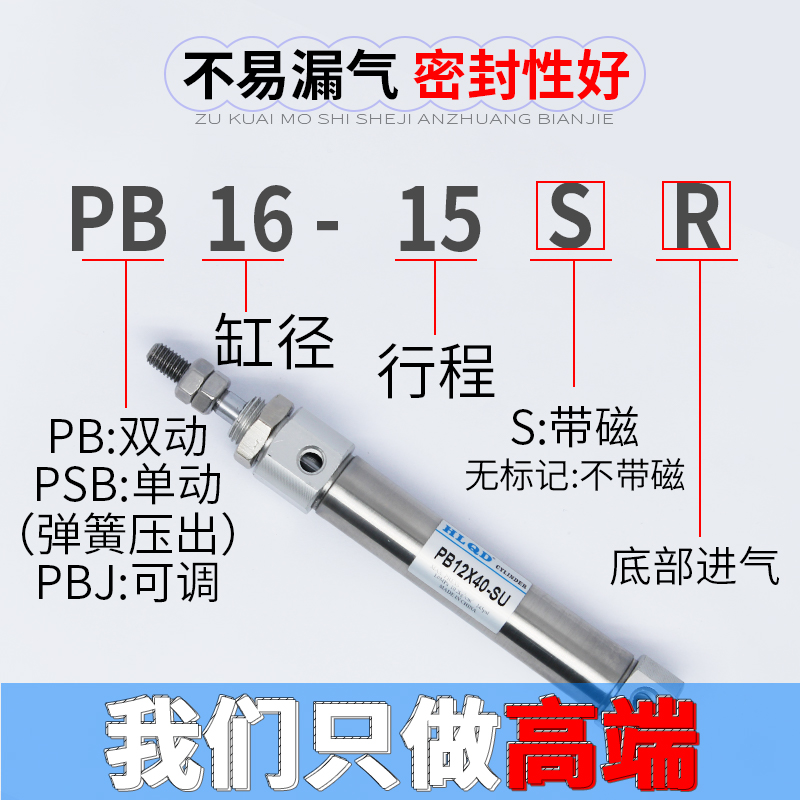 PB微型不锈钢迷你带磁气动气缸PB10/12/16-10-20-75-100-150平尾 - 图0