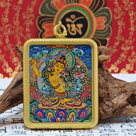 Tibetan Thangka Paijin Zakiram Big Black Sky Medicine Buddha Yellow Black God of Wealth Native Buddha Green Tara Thangka Pendant