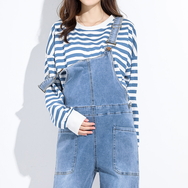 加长孕妇背带裤2022新款大码牛仔裤 翎露孕妇背带裤