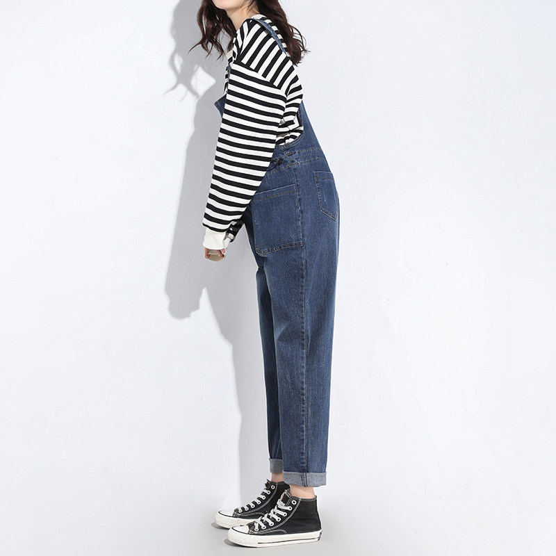 加长孕妇背带裤春秋外穿宽松牛仔裤 翎露孕妇背带裤