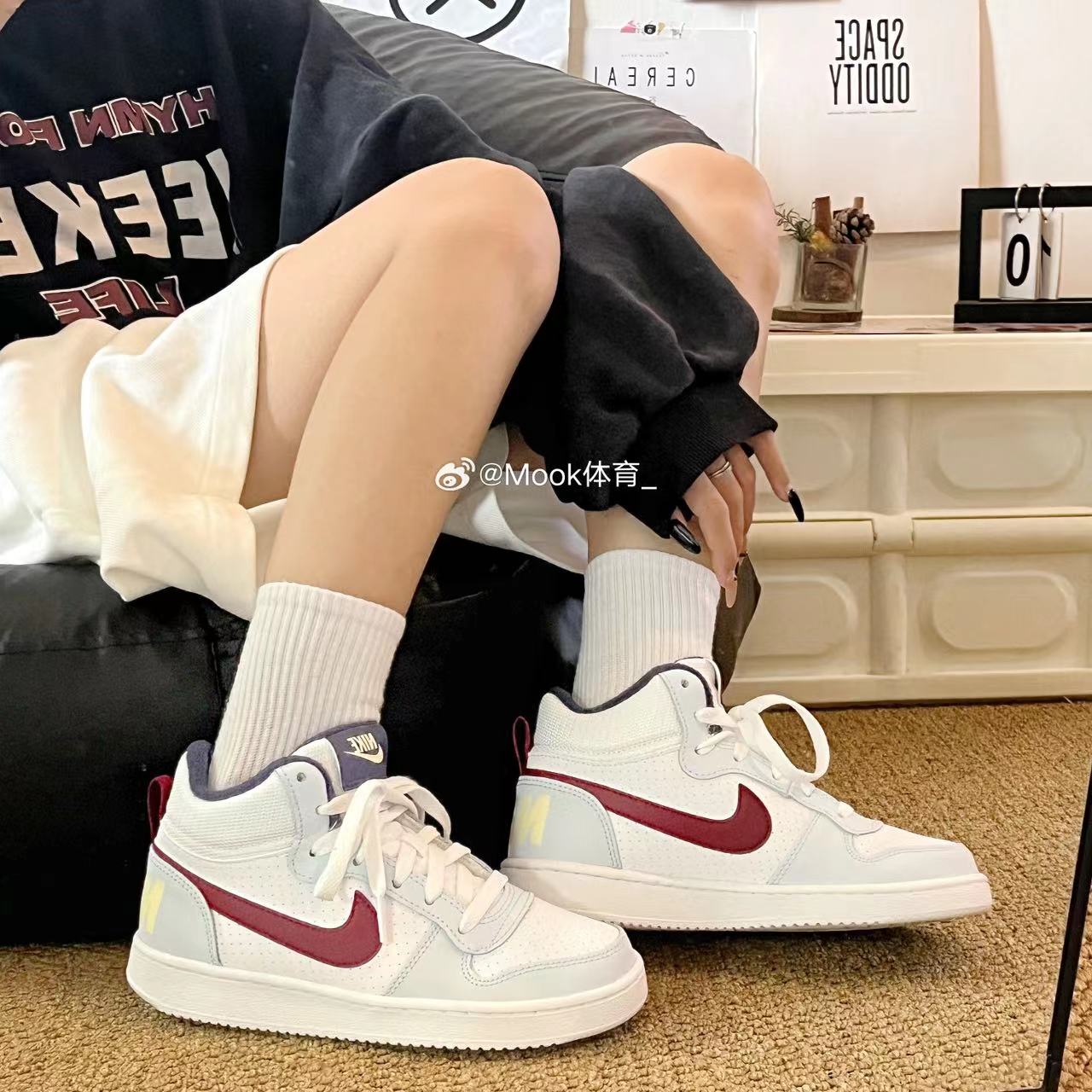 Nike Court Mid 耐克女子白红复古中帮休闲运动板鞋 839977-103,淘宝优惠券,粉丝福利购,淘宝优惠卷