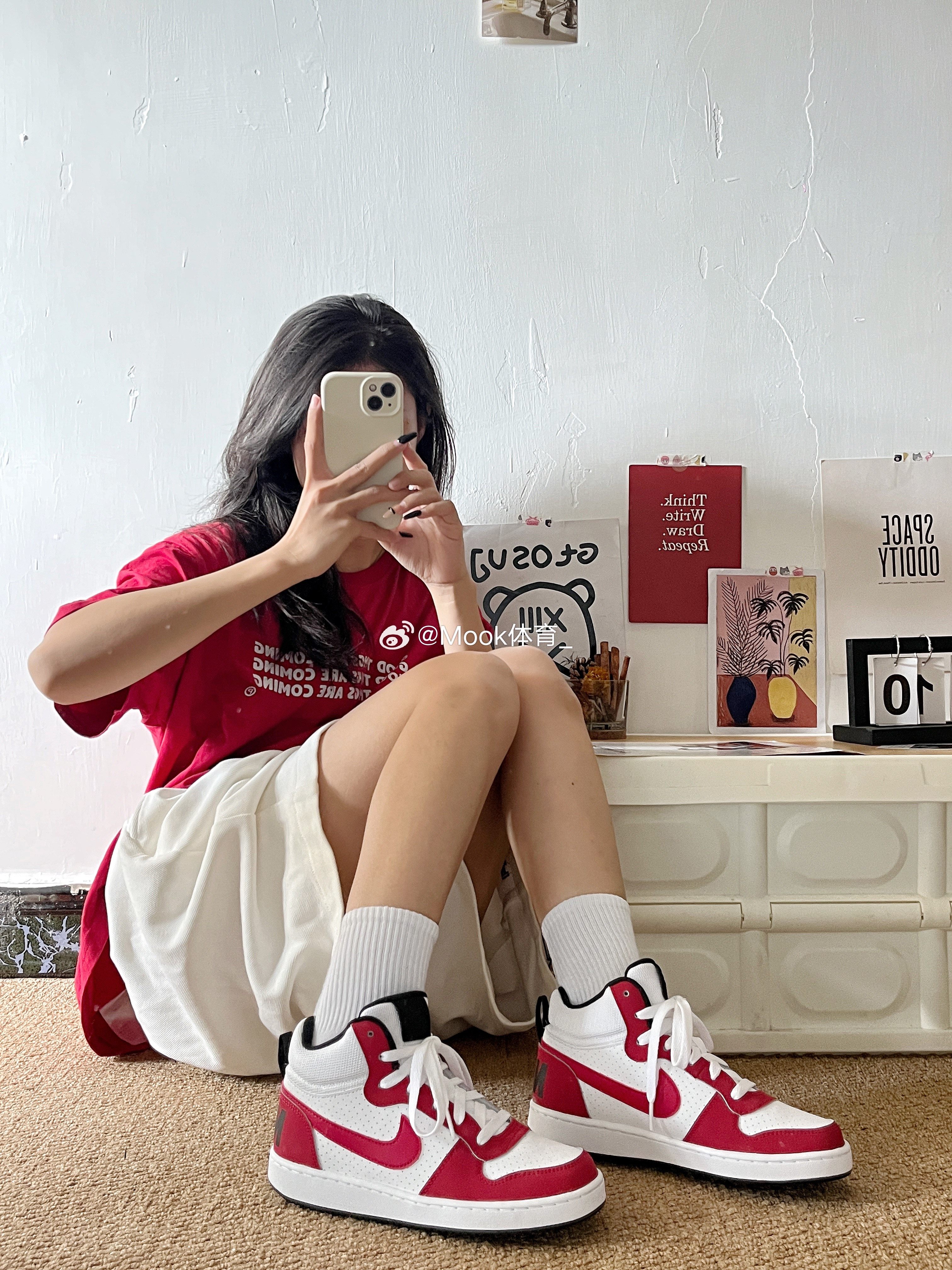 Nike Court Mid 耐克女子白红复古中帮休闲运动板鞋 839977-103,淘宝优惠券,粉丝福利购,淘宝优惠卷