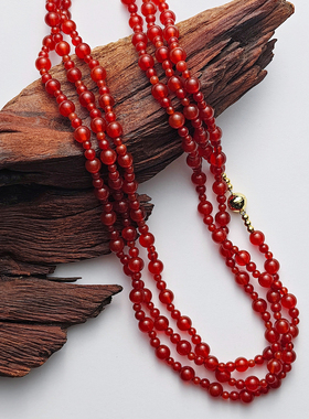 落岸ELOANE GALLERY红玛瑙长款毛衣链红色新年节日项链银镀金吸扣