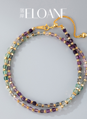 ELOANE GALLERY落岸彩色萤石方糖多巴胺风串珠项链原创小众设计女