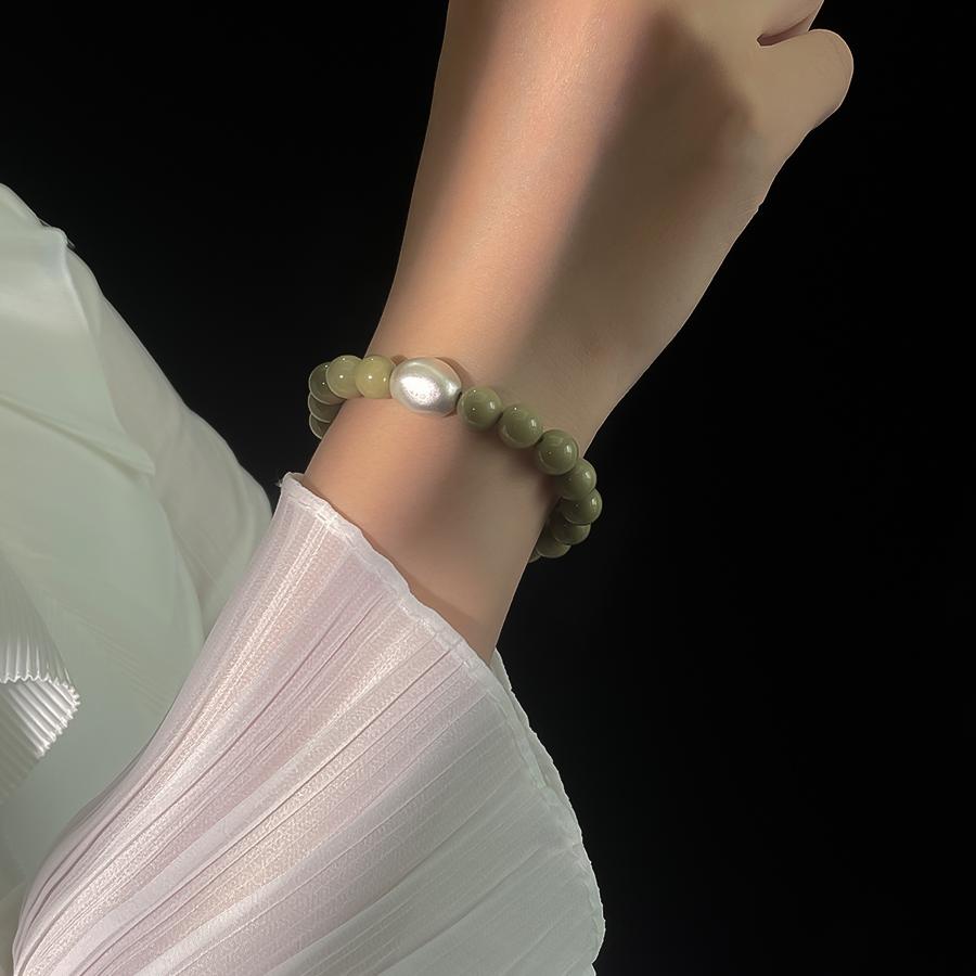ELOANE GALLERY落岸Kismet阿拉善玉石99足银隔珠绿色手链小众设计 - 图1