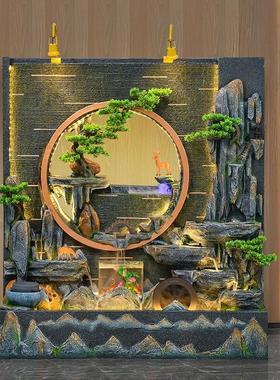 四合院水幕墙假山流水喷泉四合院室外屏风隔断循环水财富鱼塘景观