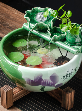 陶瓷鱼缸招财循环水流摆件