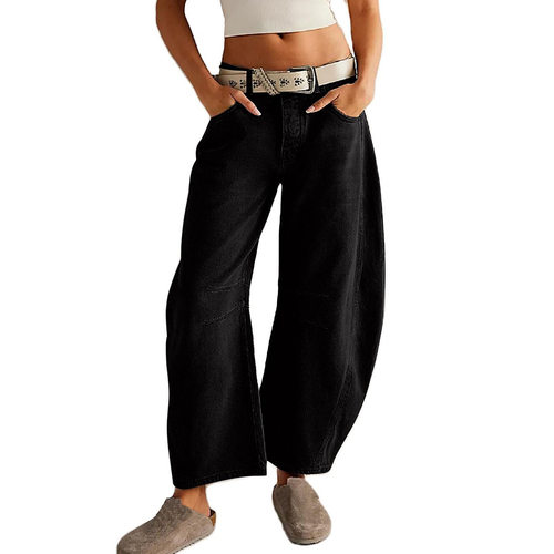 欧美休闲宽松阔腿直筒牛仔裤女 Casual Jeans Denim Pants Women - 图2