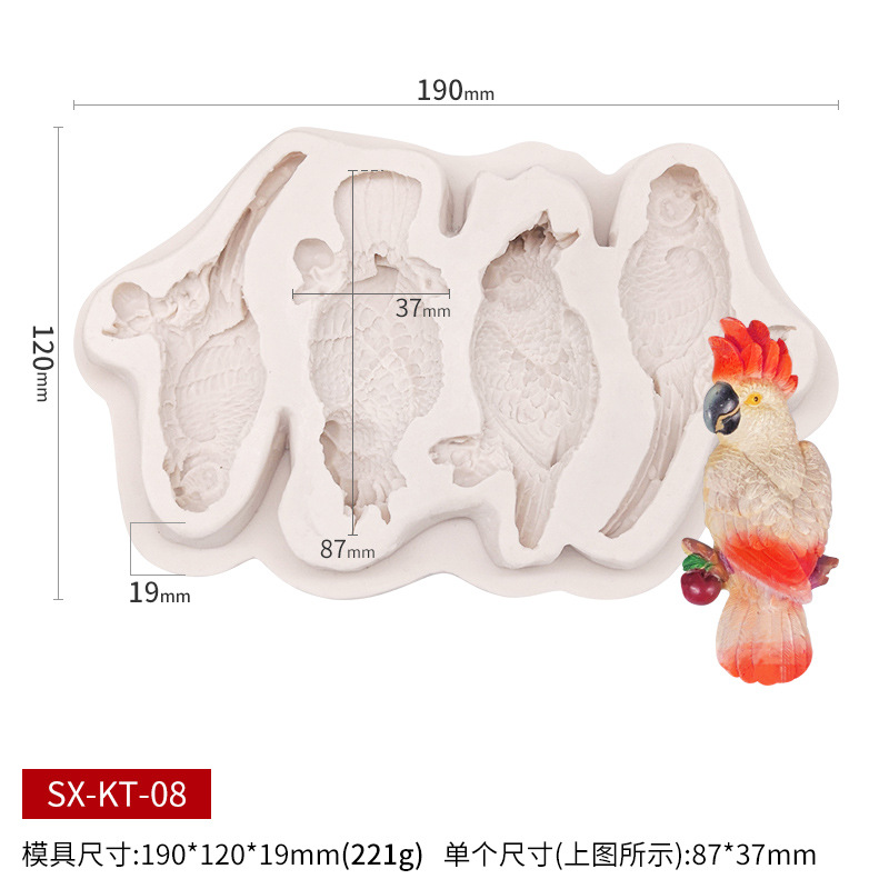 翻糖硅胶模具鹦鹉巧克力装饰树枝花朵干佩斯森林系列创意烘焙diy