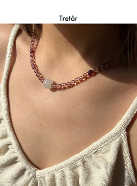 Tretar 「莓果白桃」 琉璃项链 天然百搭锁骨链