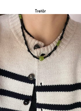 Tretar 「薄荷黑巧」 黑玛瑙琉璃项链 天然百搭锁骨链