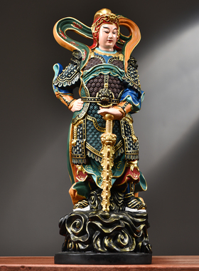 彩绘木雕珈蓝韦陀佛像摆件实木