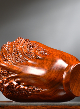 花梨木雕白菜摆件实木百财装饰