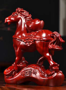 红花梨马上有钱摆件客厅桌面装饰