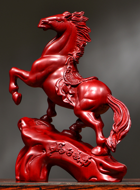 红花梨实木雕马摆件新中式马到成功家居客厅办公桌面装饰工艺礼品