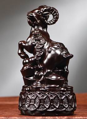 木雕领头羊摆件实木中式生肖装饰