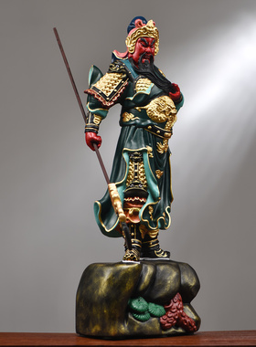 实木彩绘武财神关公佛像摆件装饰