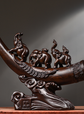 黑檀木雕大象摆件实木象牙装饰