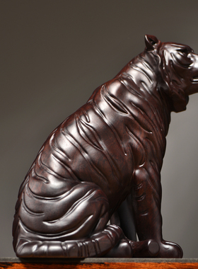 黑檀木雕老虎摆件实木生肖装饰