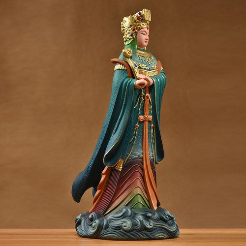 实木雕刻彩绘妈祖神像摆件新中式天上圣母家居客厅玄关装饰工艺品 - 图1