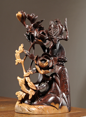 工艺黑檀木喜上眉梢花鸟家居装饰