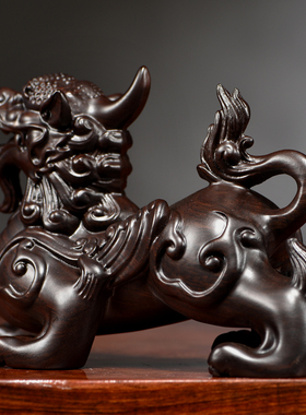 黑檀木雕貔貅摆件实木一对装饰