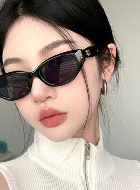 复古猫眼墨镜高级感Jennie窄框眼镜2025新款潮防紫外线墨镜ins女