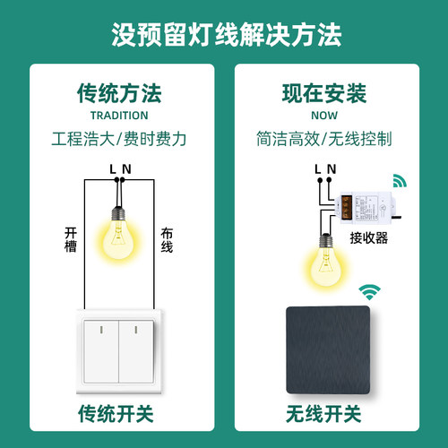 免布线双控无线开关面板家用电灯大功率遥控开关随意贴远程控制器 - 图1