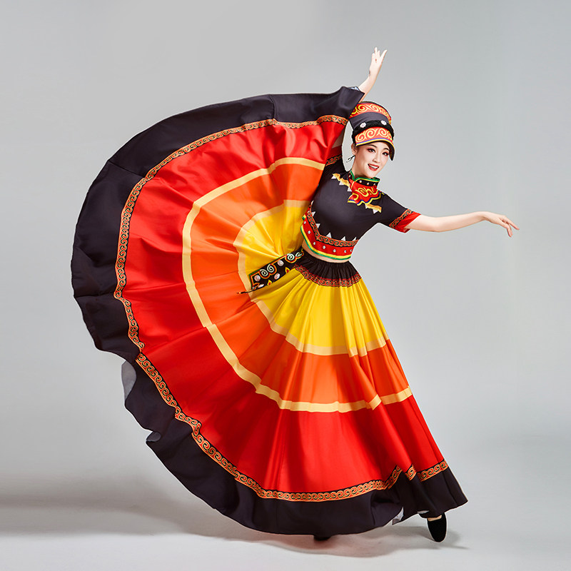 新款彝族七彩大摆裙彝族火把节演出舞蹈服彝族舞蹈民族风表演服装