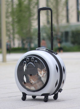 号大宠物拉杆箱透明猫包外出便携外出箱猫狗包推车小型宠物行李箱
