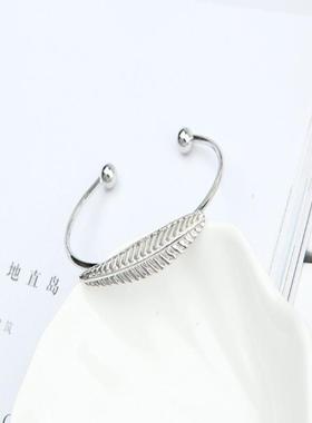 饰品 欧美简约一片树叶子圆珠开口手镯手环定制