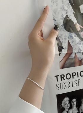 简约气质波光粼粼满天星手链女闪光银白色小麻绳麻花素链手饰品定