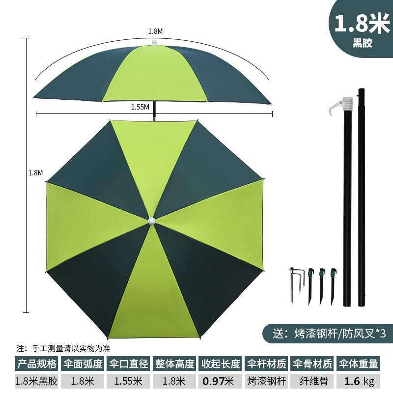 1.8米黑胶钓鱼伞渔具伞大钓伞万向广告伞加厚防晒遮阳伞垂钓雨伞-图2