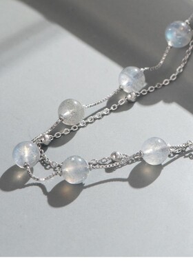 双层月光石手链女银饰品蓝色天然