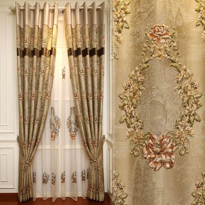 窗帘布料厂家直销高精密4D大浮雕窗帘 欧式客厅卧室遮光成品窗帘