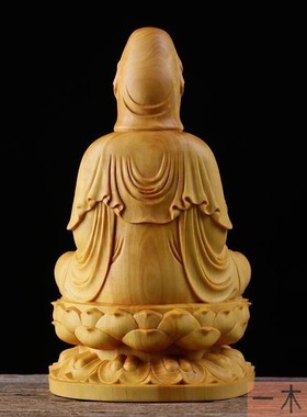 工艺品摆放坐莲观音崖柏木雕实木