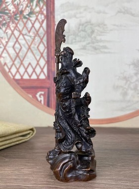 古玩横刀关公武财神像关羽关二爷摆件合金铜义薄云天关公桌面摆件