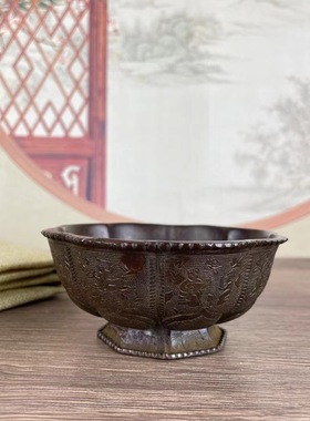 农村收来酒杯旧货合金铜雕花铜杯古董老货铜器铜印章摆件