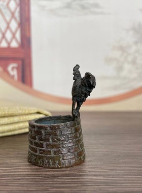古玩仿铜器古董杂项收藏合金仿黄铜金鸡独立青蛙坐井观天装饰摆件