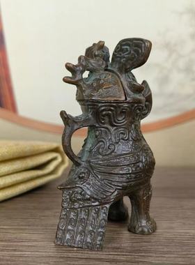 复古妇好鸮尊商代青铜器枭尊摆件酒樽爵士杯古玩中式客厅装饰收藏