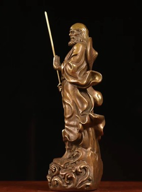 黄铜达摩精品仿古人物佛像站苇叶过江达摩工艺品装饰品礼物摆件