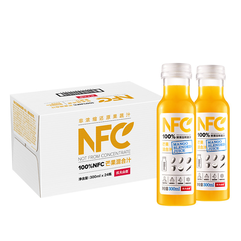 农夫山泉NFC果汁100%鲜榨橙汁芒果苹果榨纯果汁饮料300ml24瓶整箱,淘宝优惠券,粉丝福利购,淘宝优惠卷