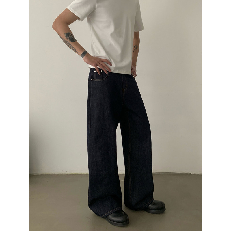 INKNOTS覆古巴黎扣直筒单宁原色牛仔裤男女潮牌cleanfit宽松长裤,淘宝优惠券,粉丝福利购,淘宝优惠卷