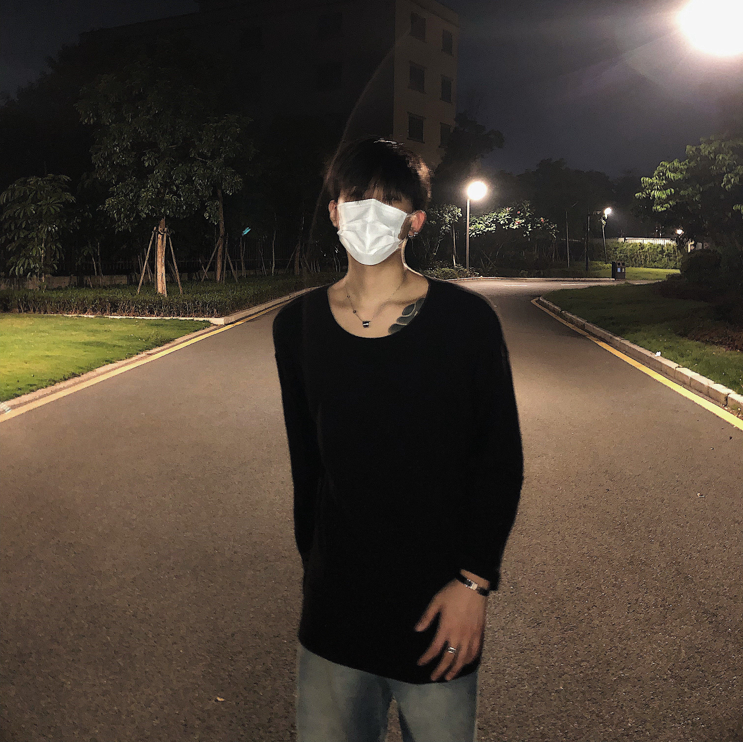 01H studios宽松圆领内搭长袖低领打底衫男高级感设计纯色垂感T恤