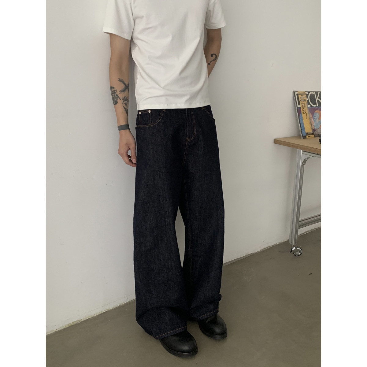 INKNOTS复古巴黎扣直筒单宁原色牛仔裤男女潮牌cleanfit宽松长裤,淘宝优惠券,粉丝福利购,淘宝优惠卷