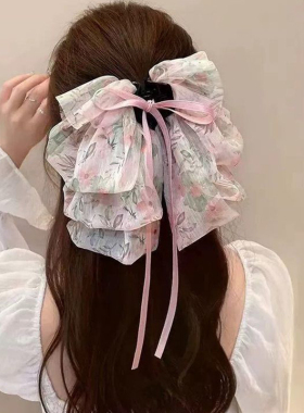 飘带蝴蝶结抓夹女后脑勺半扎发夹