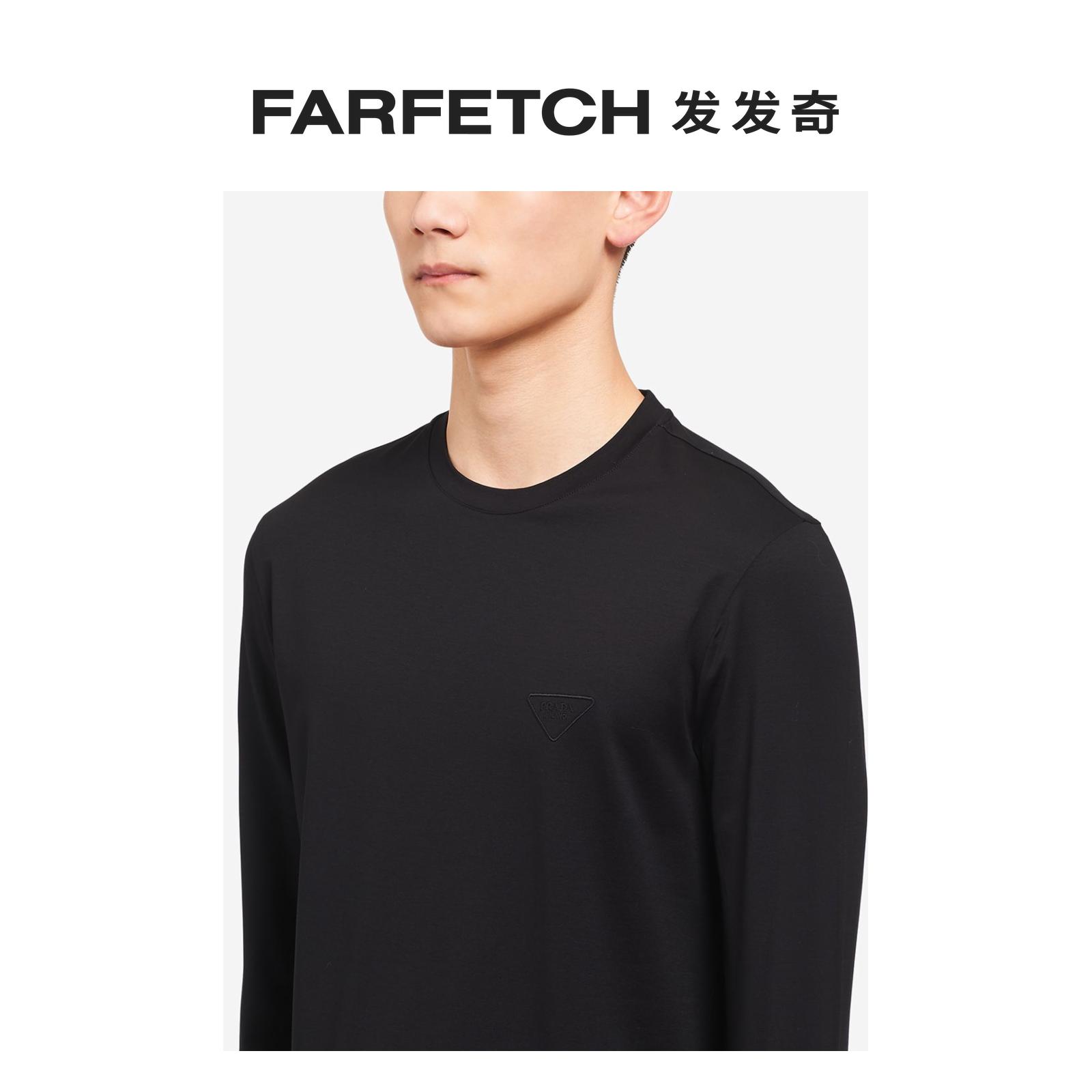 Prada普拉达男士logo刺绣长袖T恤FARFETCH发发奇